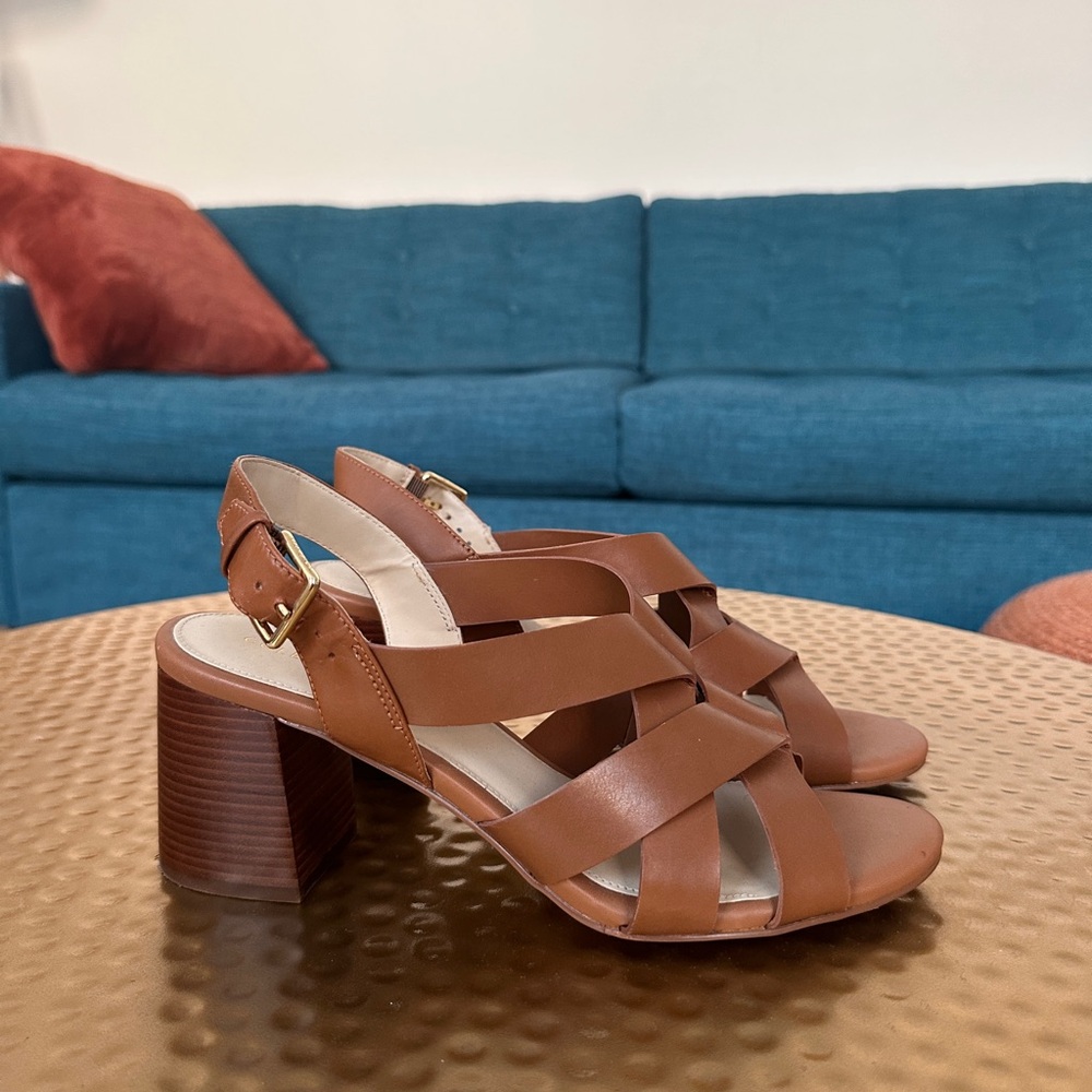 Cole Haan Tan Strappy Block Heel Sandals